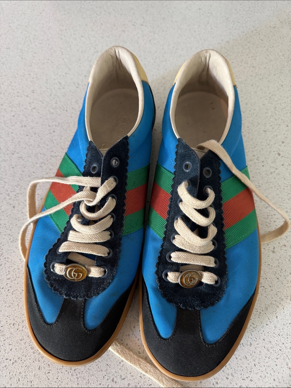 AUTHENTIC Gucci Blue Canvas Sneakers with Green and Red Web Stripe - Picture 1 of 1